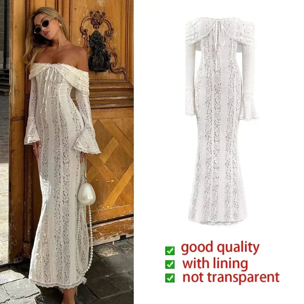 Hosefa – Off-shoulder maxi jurk met lange mouwen voor dames