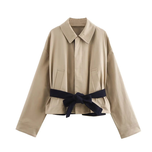 Makila - Dames trendy cropped jas met riem