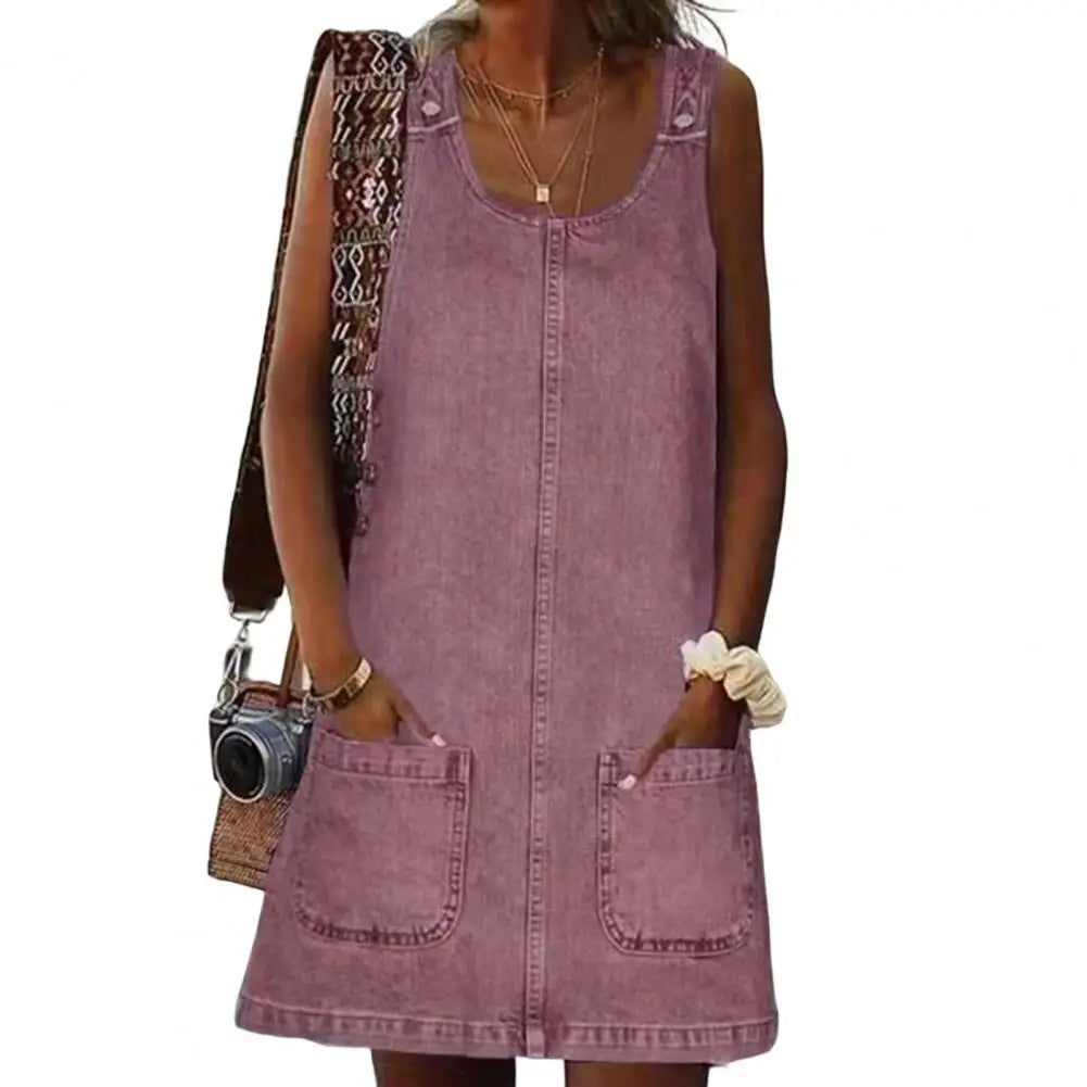 Enrichetta - Mouwloze damesjurk in denimlook