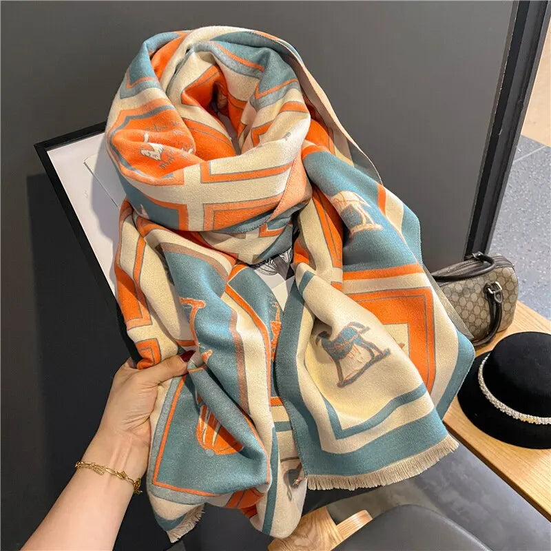Ivory - Oversized wintersjaal met geometrisch patroon voor dames