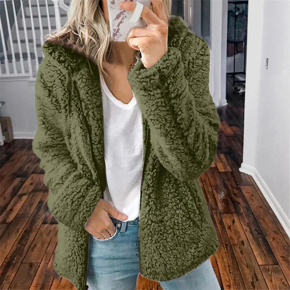 Isadora - Dames knusse teddy fleece jas met capuchon