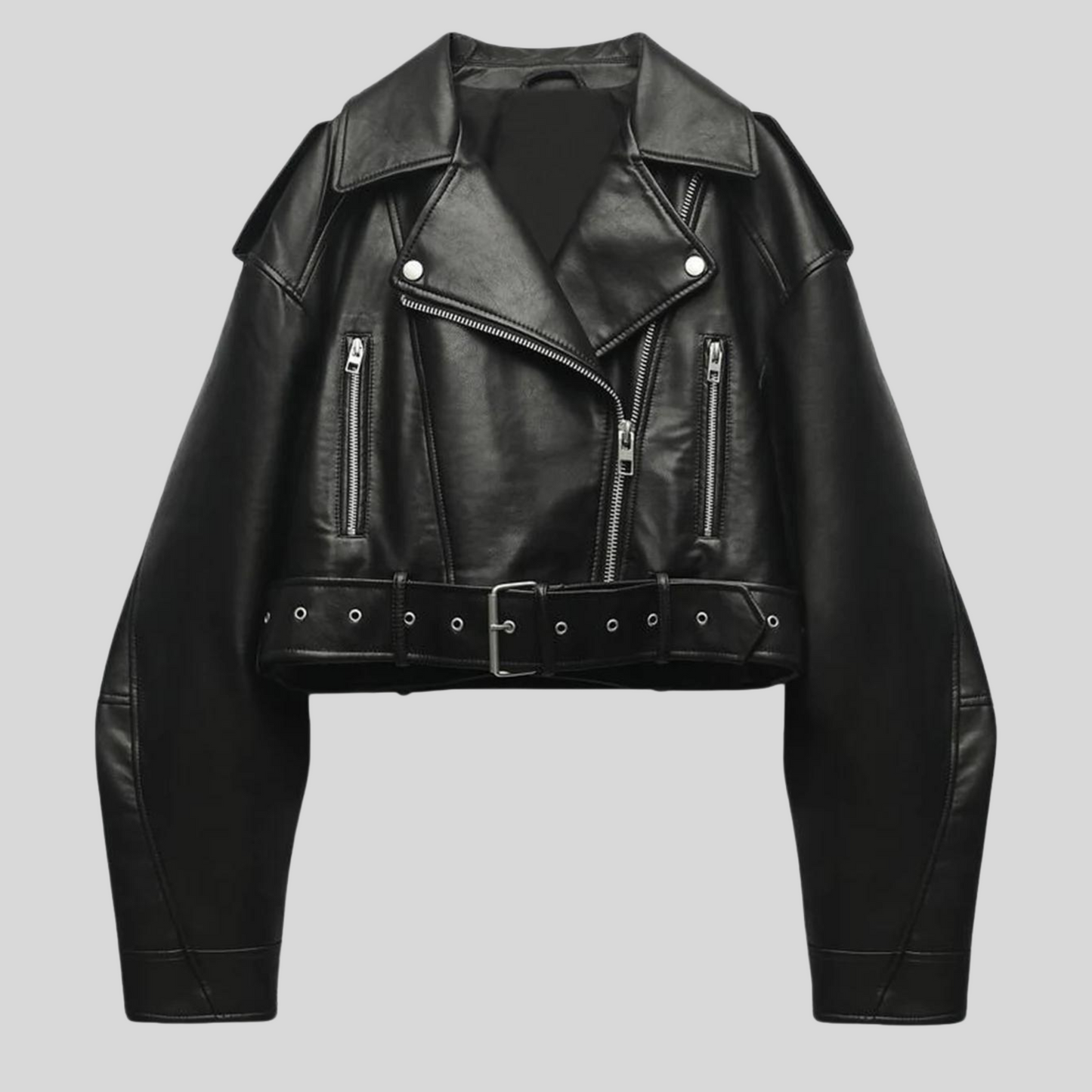 Selina – cropped leren bikerjack voor dames