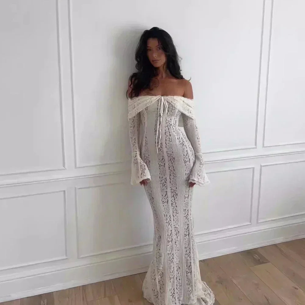 Hosefa – Off-shoulder maxi jurk met lange mouwen voor dames