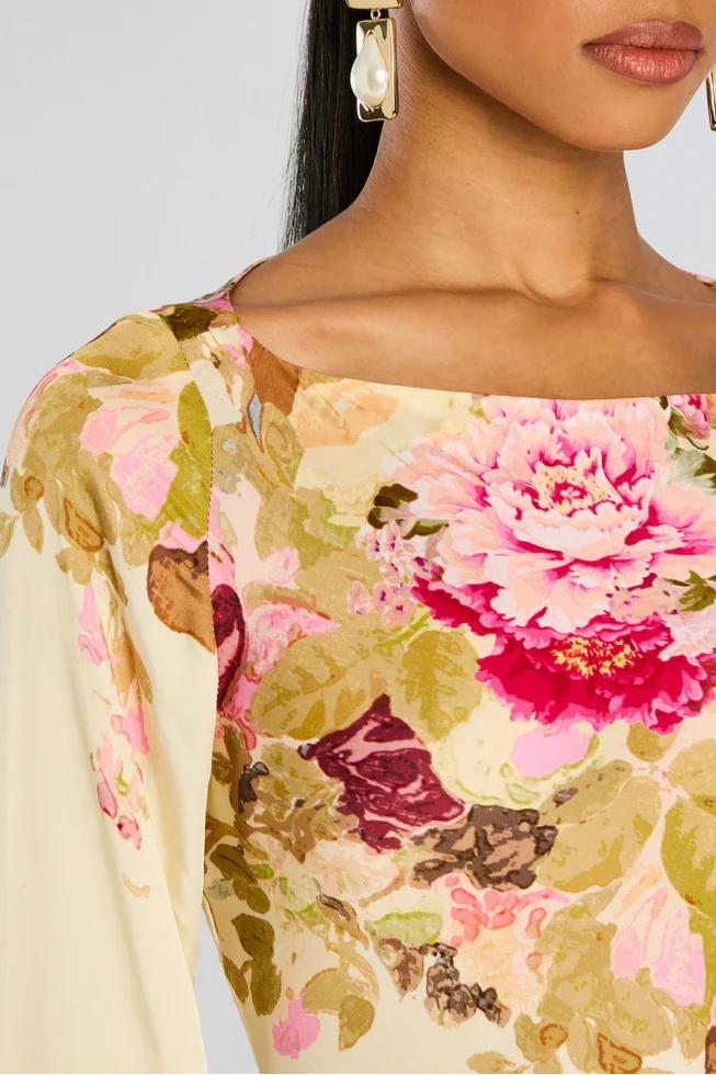 Modesta - Lange damesjurk met wijde mouwen en bloemenprint