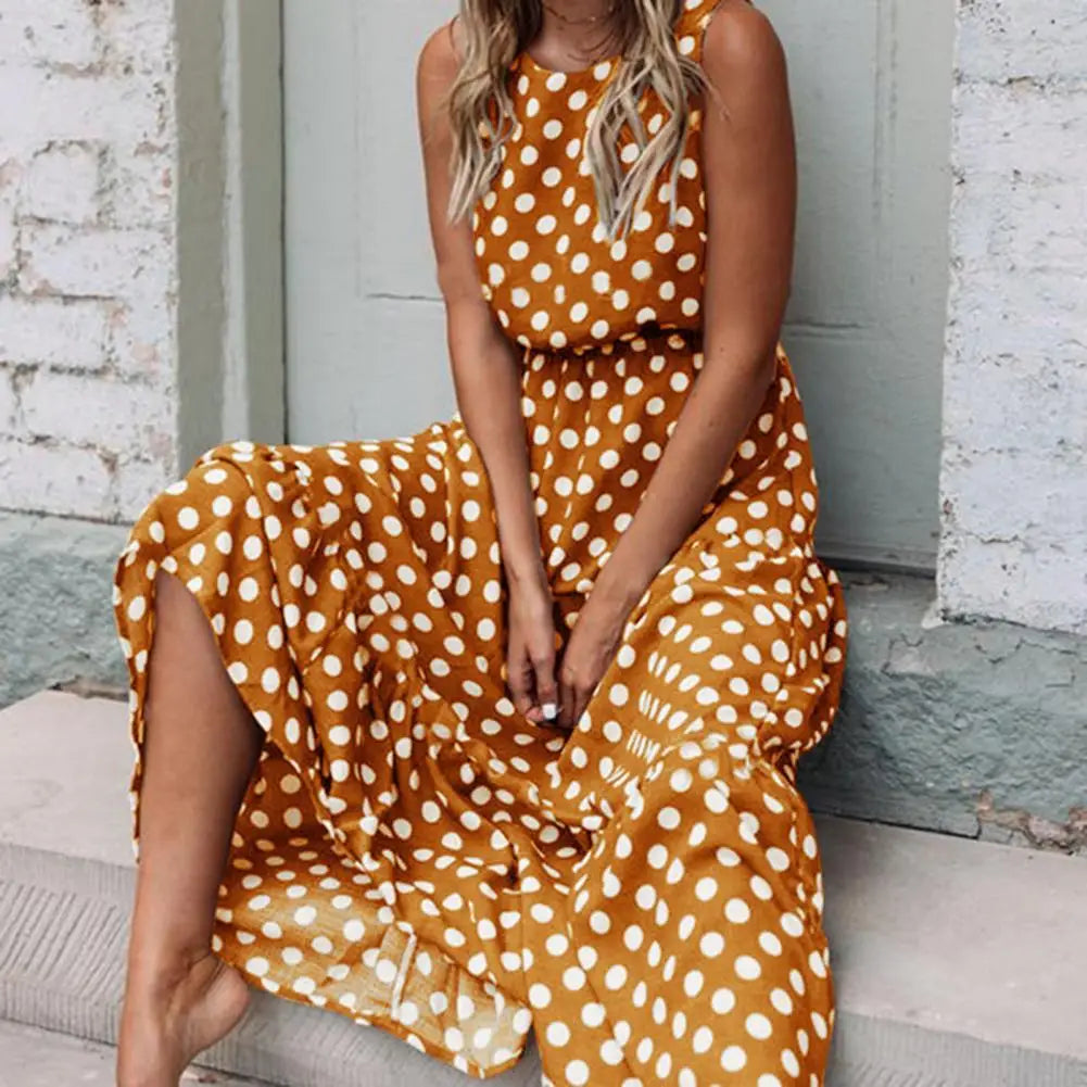 Francoise - Mouwloze maxi zomerjurk met stippenprint voor dames