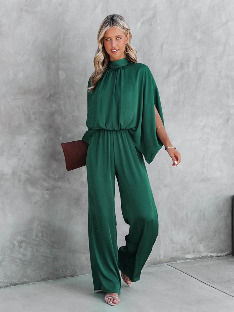 Elegant vrouwelijke jumpsuit groen lente 2025
