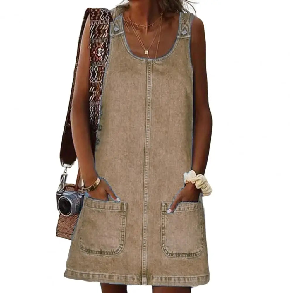 Enrichetta - Mouwloze damesjurk in denimlook