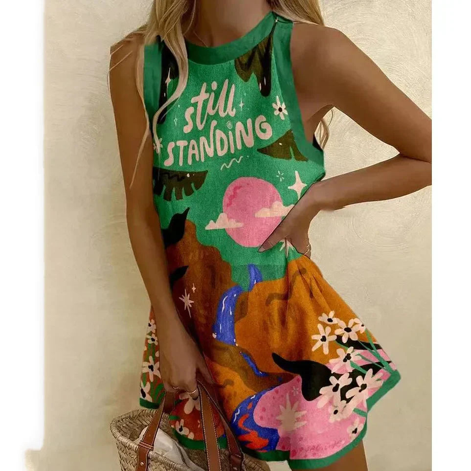Franziska - Zomerse damesjurk met racerback snit en grafische print