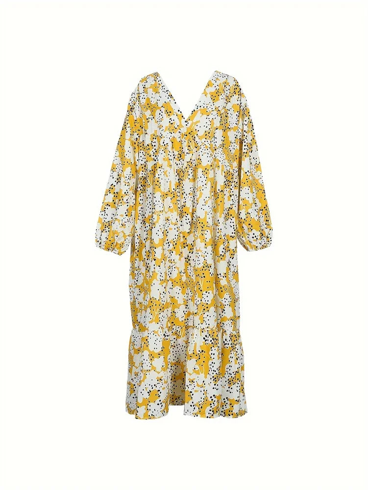 Dawn – Maxi jurk met v-hals en speelse print voor dames