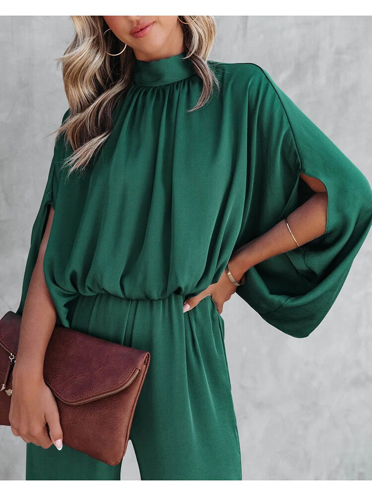 Elegant vrouwelijke jumpsuit groen lente 2025