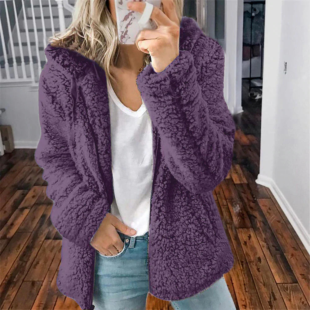 Isadora - Dames knusse teddy fleece jas met capuchon