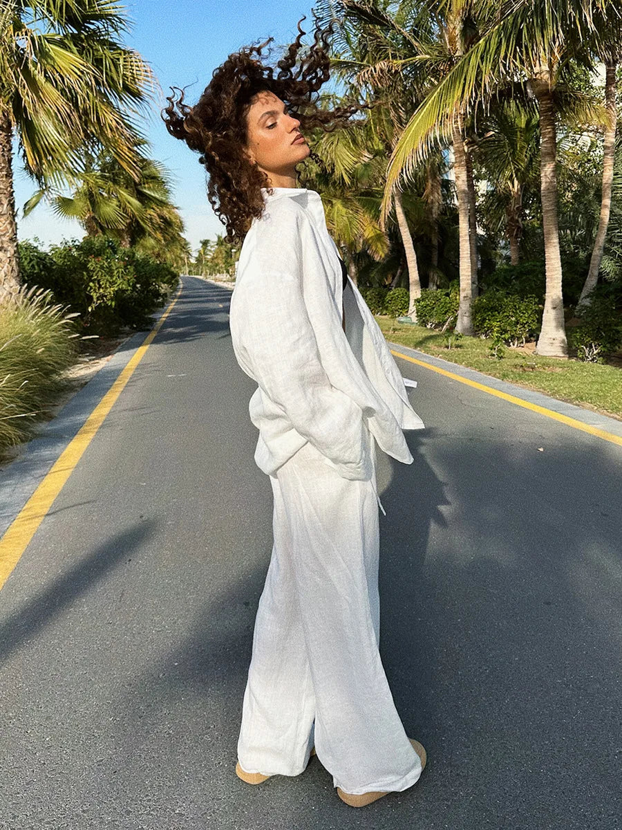 Damiana - Dames set met losvallende broek en open blouse