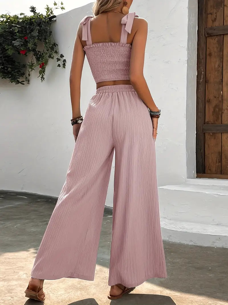 Gail - Zomerse tweedelige set met wijde broek en gesmokte top