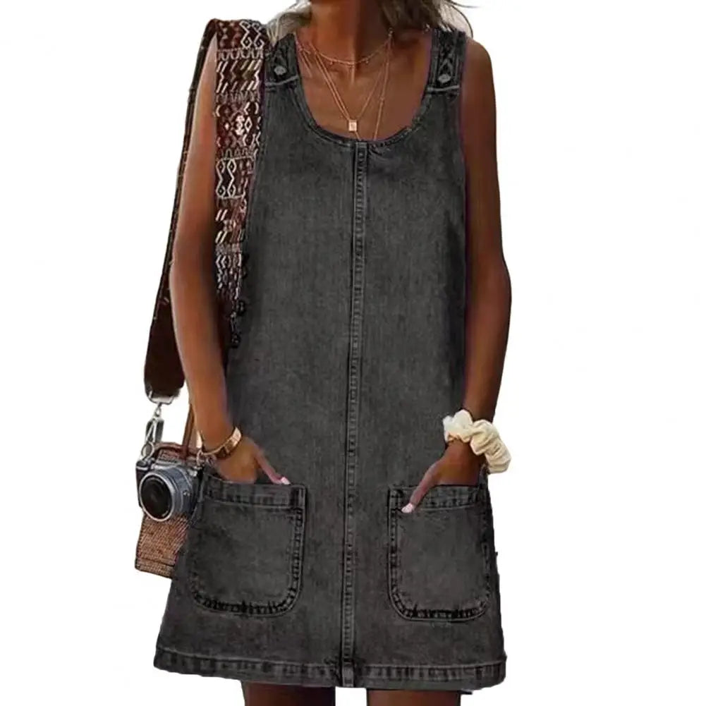 Enrichetta - Mouwloze damesjurk in denimlook