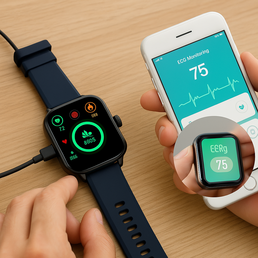 Smartwatch met EKG, Bloeddrukmeting en Gezondheidstracking – Compatibel met iOS en Android