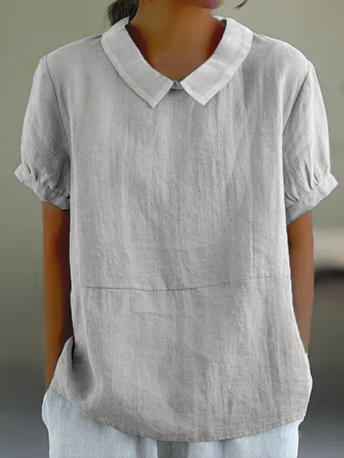 Marie – Dames blouse met ronde kraag en korte mouwen