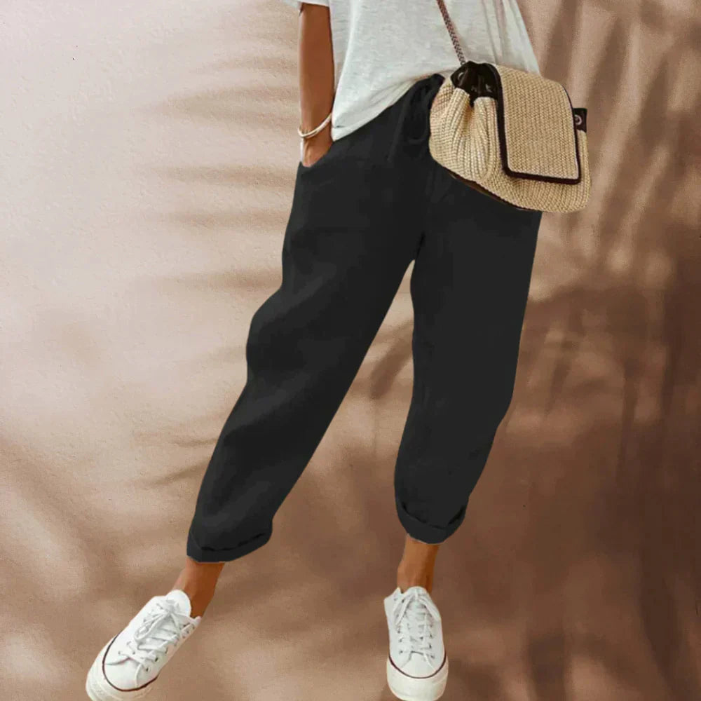 Liana - Casual linnen broek met koord voor dames