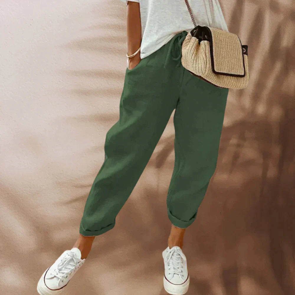 Liana - Casual linnen broek met koord voor dames