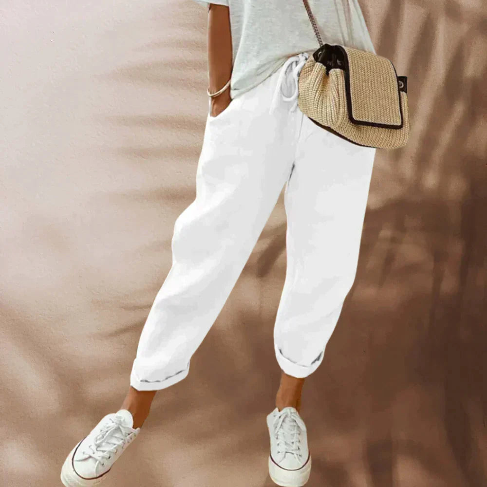 Liana - Casual linnen broek met koord voor dames