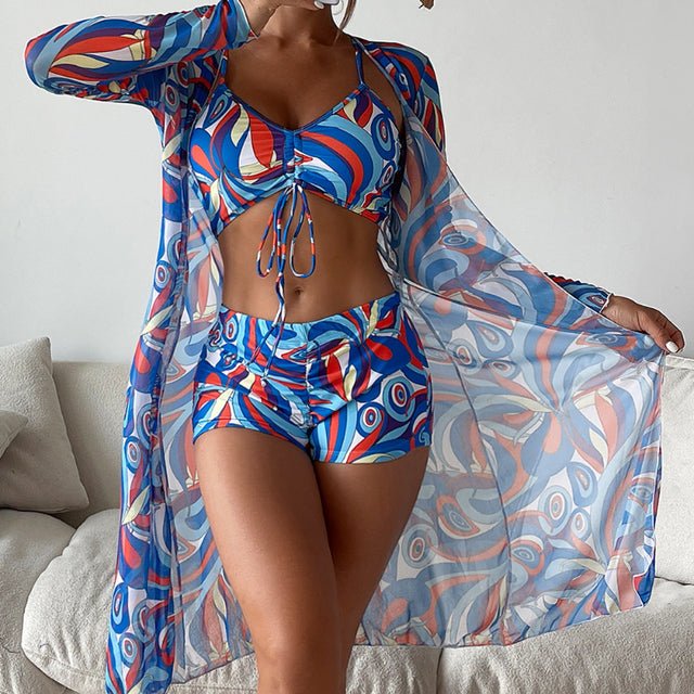 Eglantine - Driedelige dames strandset met lange kimono