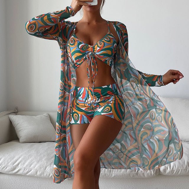 Eglantine - Driedelige dames strandset met lange kimono
