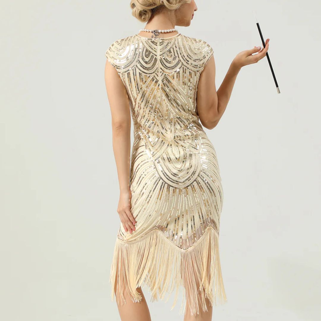 Fauna - Gatsby-geïnspireerde rode paillettenjurk met franje voor dames