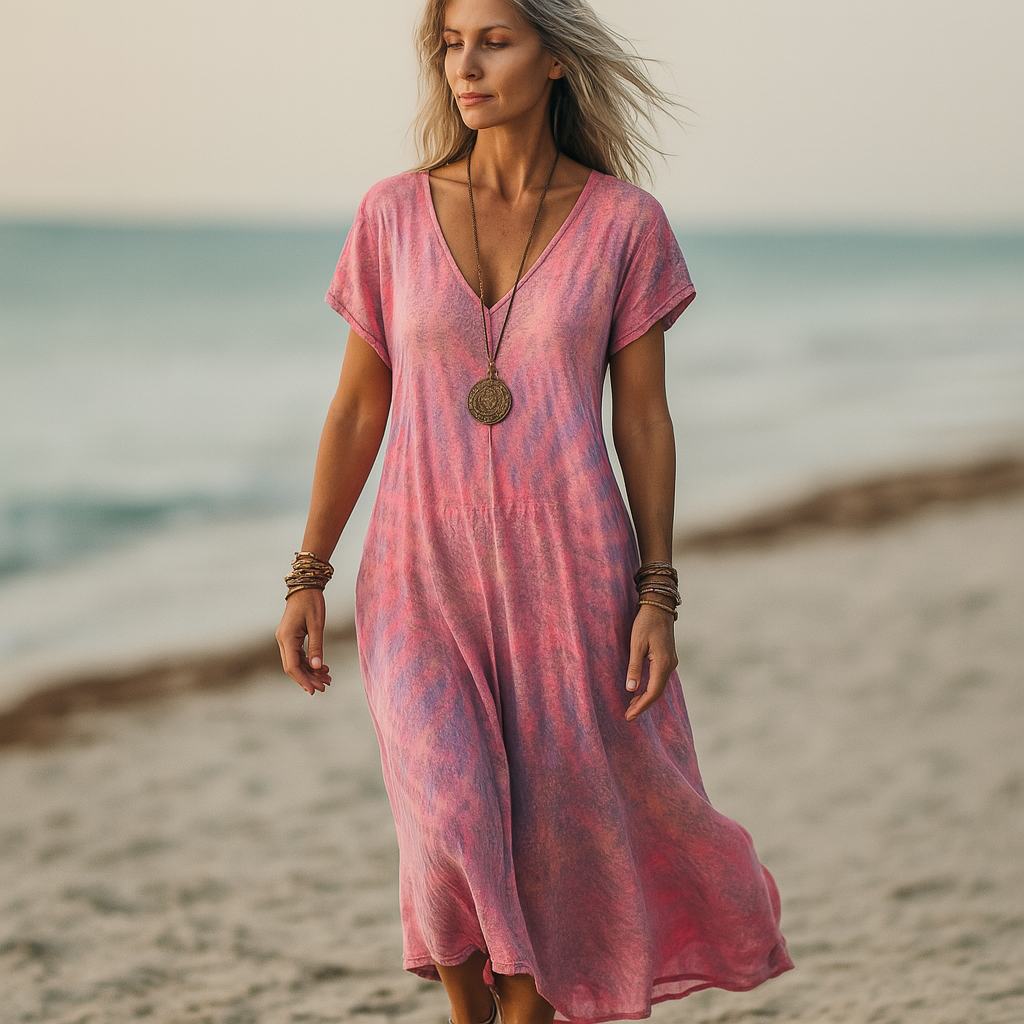 Vionnet - Losvallende dames zomerjurk met v-hals en zachte flow