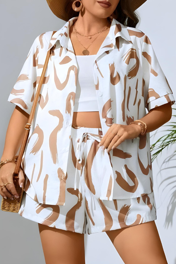 Ornella - Tweedelige dames set met losvallende blouse en shorts