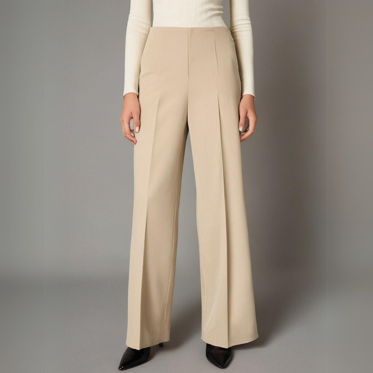 Wenry - Damesbroek met wijde pijpen in beige