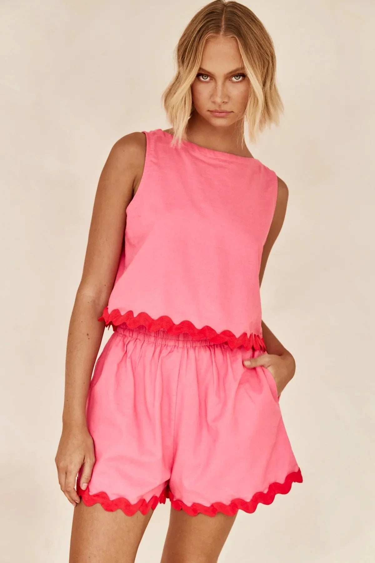 Fiorenza - Dames shortset met golfrand en mouwloze top
