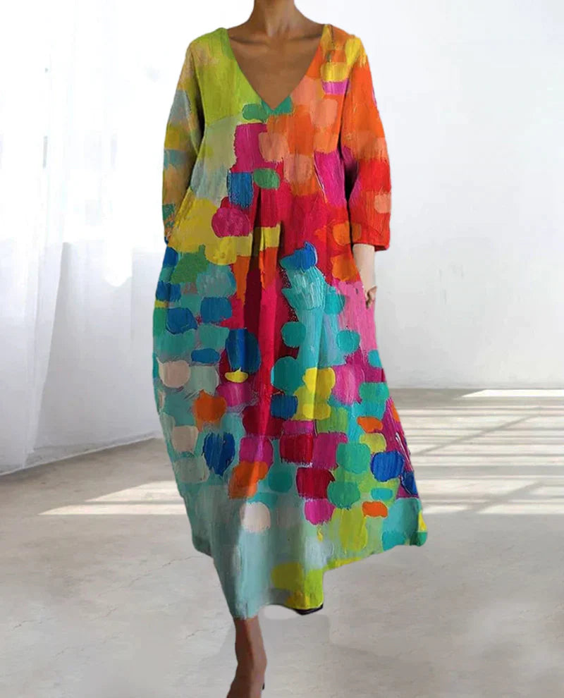Meliora | Kleurrijke maxi-jurk met abstracte print