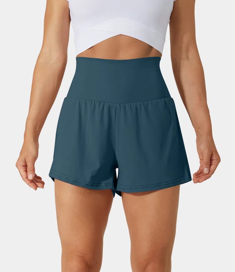Dora - Dames sportshort met hoge taille en binnenbroek met zak
