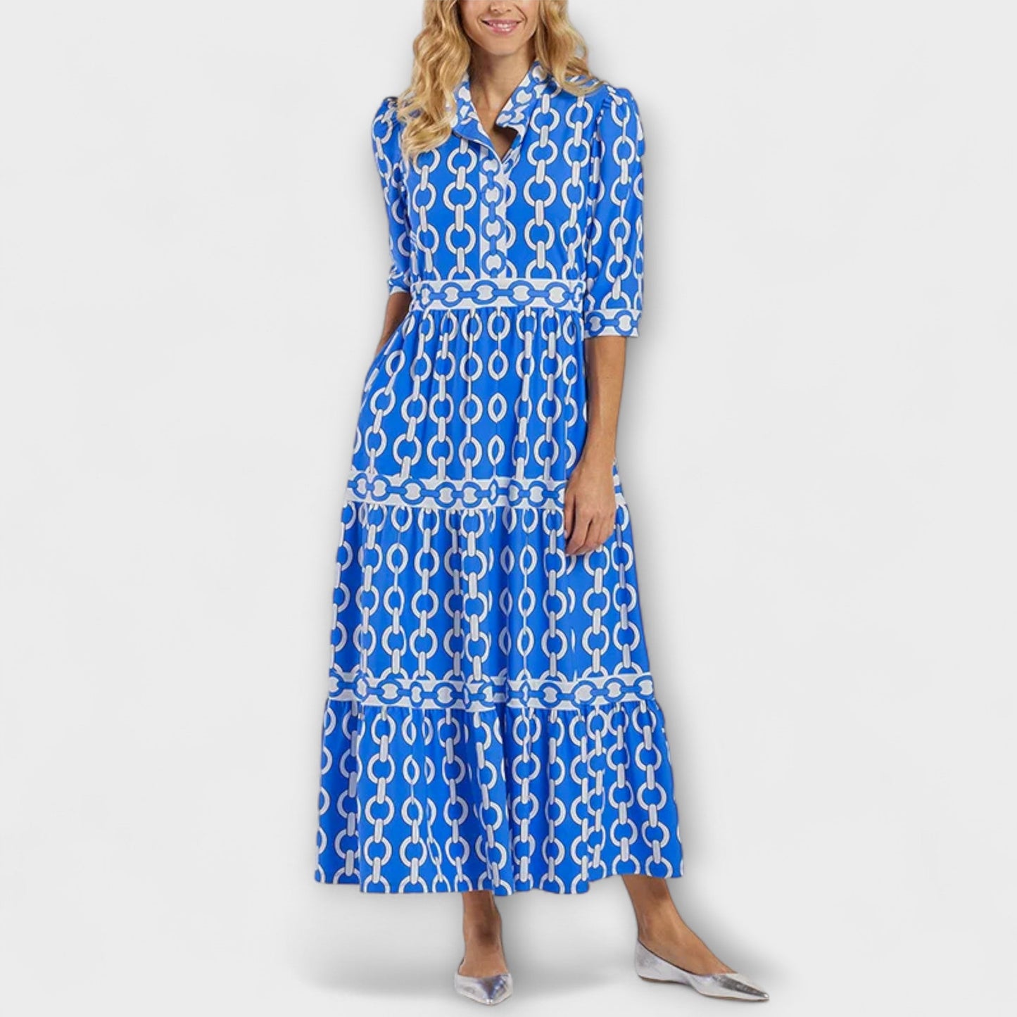 Susanna - Maxi damesjurk met grafische print en kraag