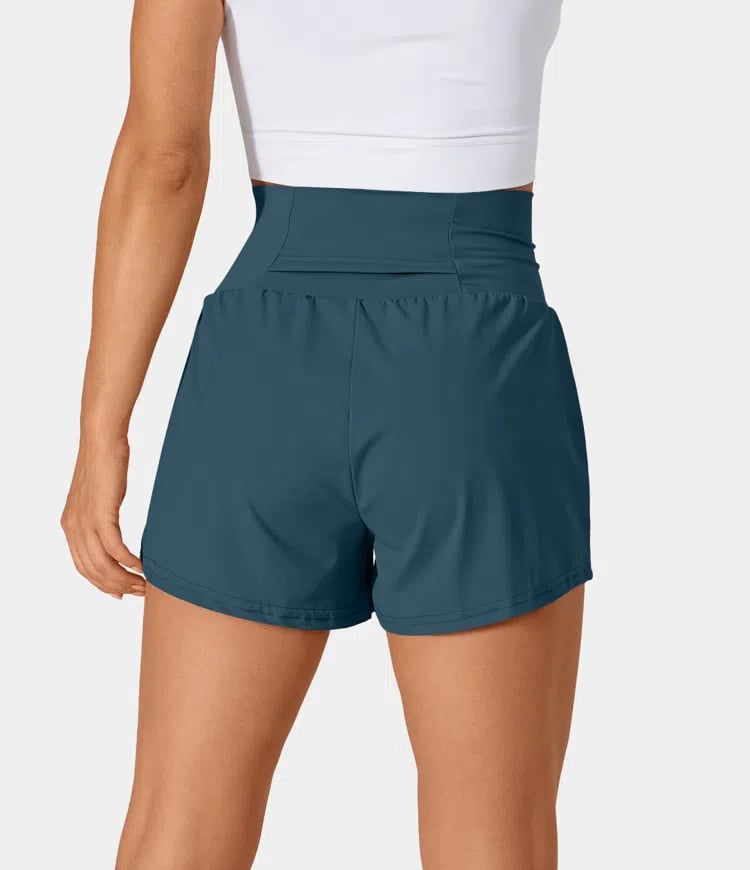 Dora - Dames sportshort met hoge taille en binnenbroek met zak