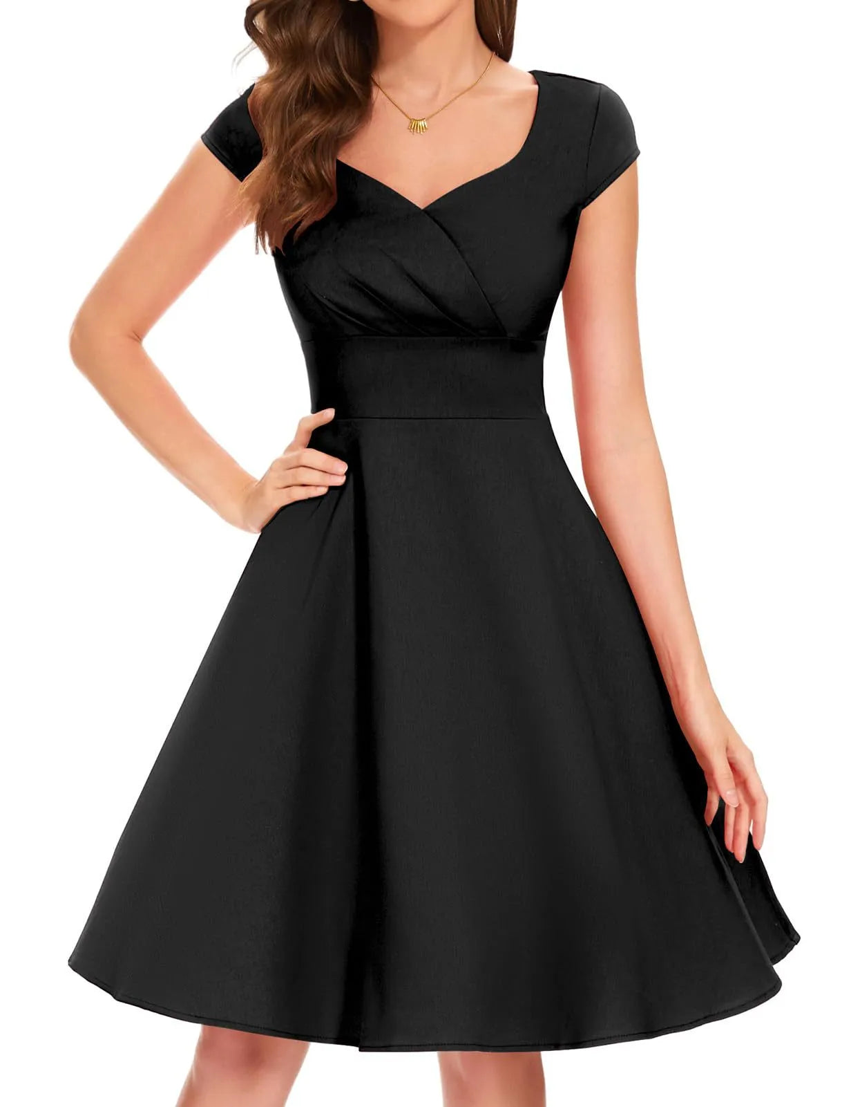 Lenny - Dames fit & flare jurk met kapmouwtjes en hartvormige halslijn