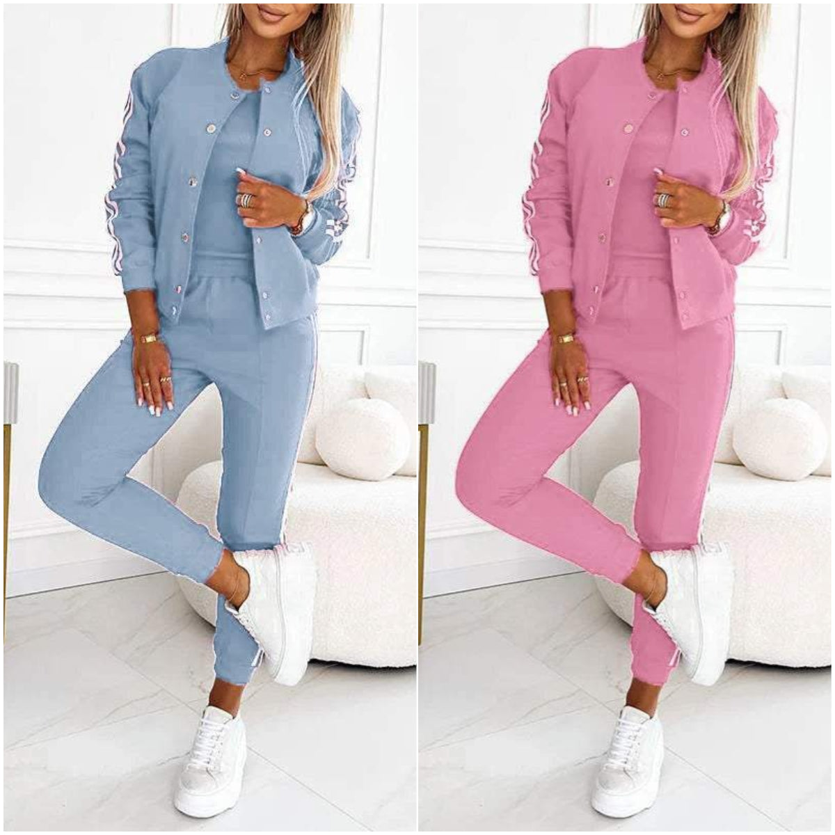 Dina – Tweedelige set met gestreepte accenten en slanke pasvorm