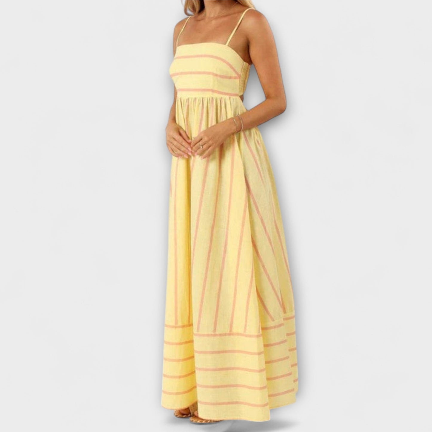 Tamaris - Strapless maxi jurk met plooivalling en fijne schouderbandjes