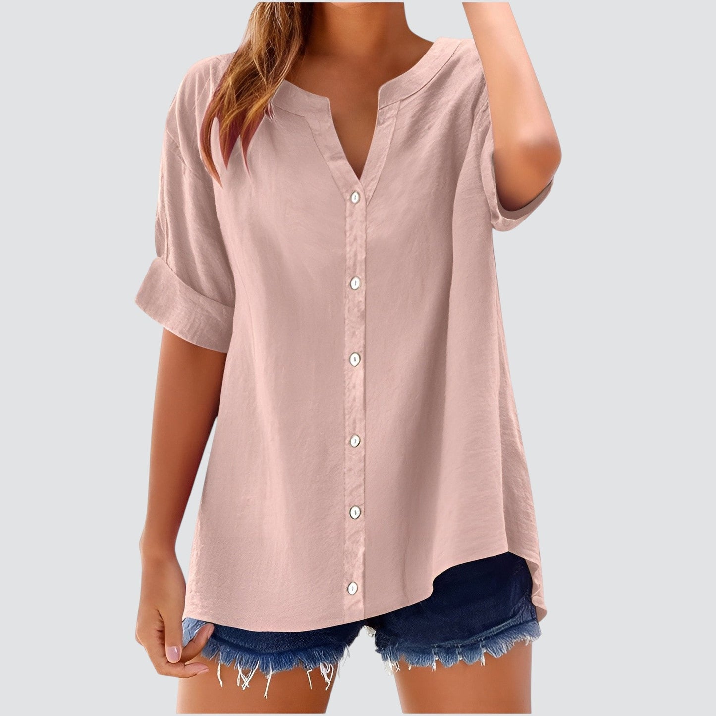 Hannelie - V-hals damesblouse met knoopsluiting