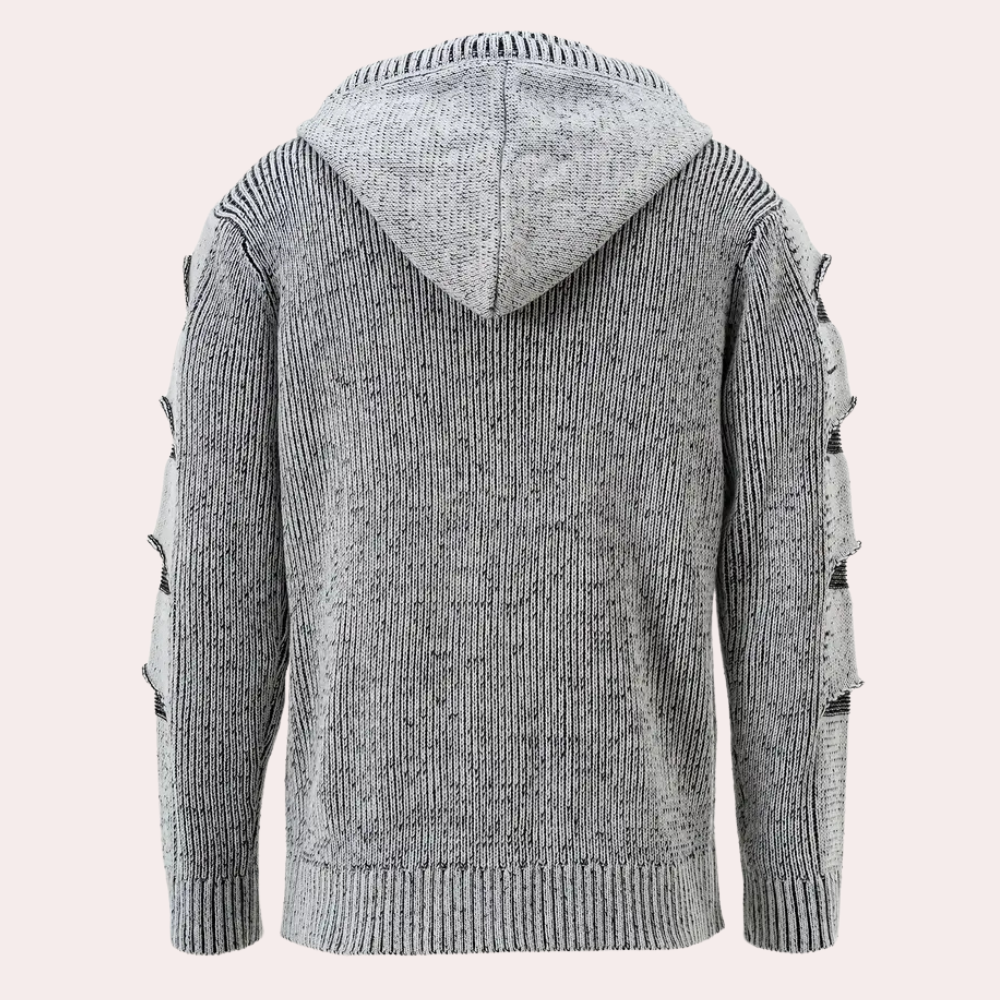 Sterling - Gebreide hoodie met knoopsluiting voor heren met geribde details