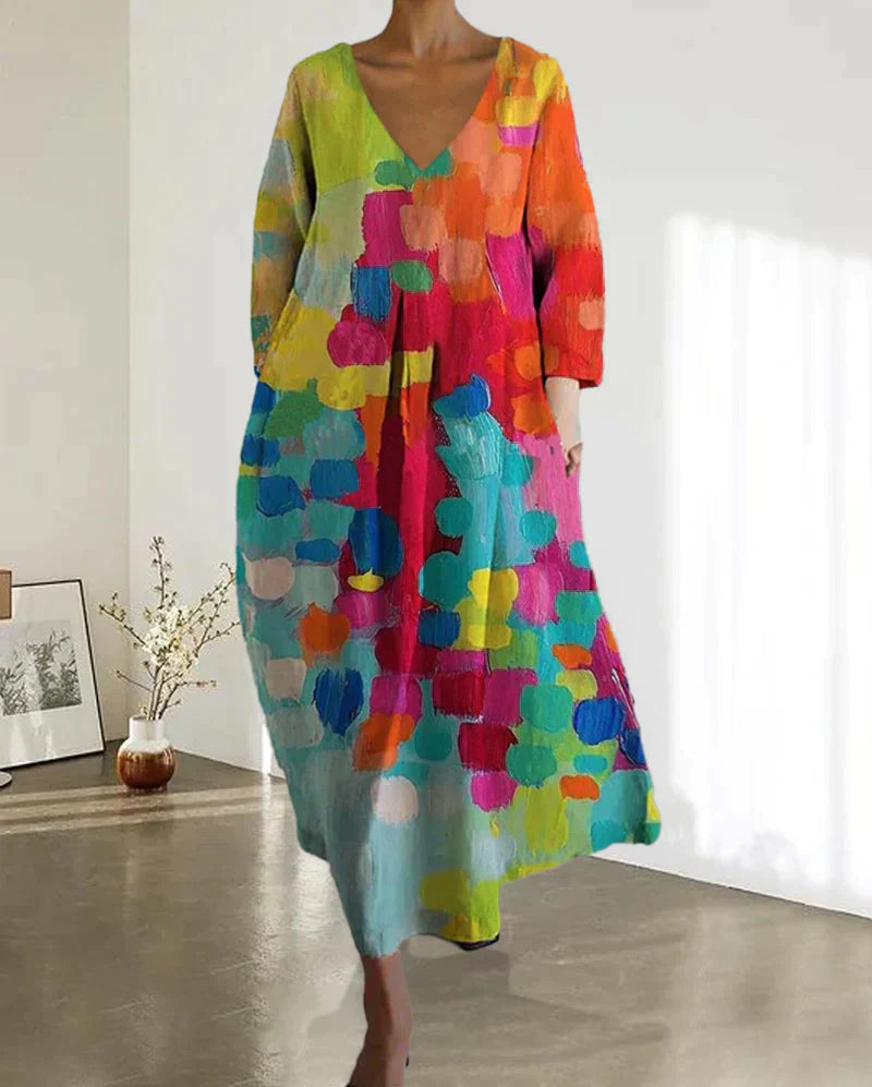 Mercedes– Maxi jurk met v-hals en kleurrijke print voor dames