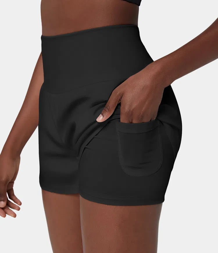 Dora - Dames sportshort met hoge taille en binnenbroek met zak