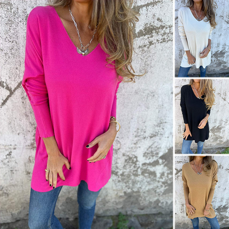 Florentia - Relaxed V-hals gebreide top met zijsplitten