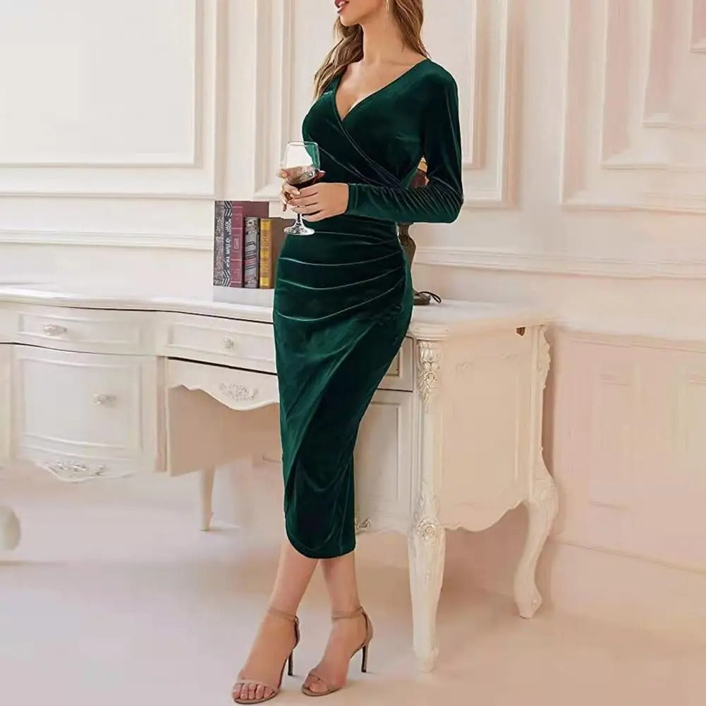 Lizza - Elegante getailleerde midi-jurk met lange mouwen voor dames