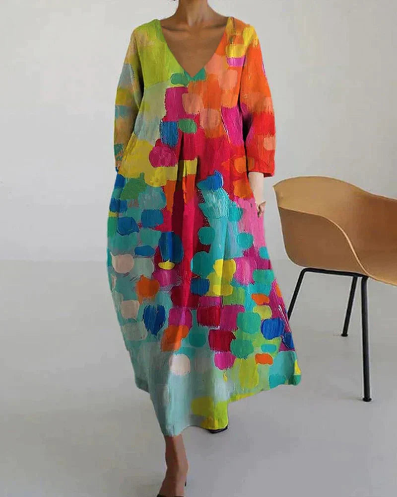Mercedes– Maxi jurk met v-hals en kleurrijke print voor dames