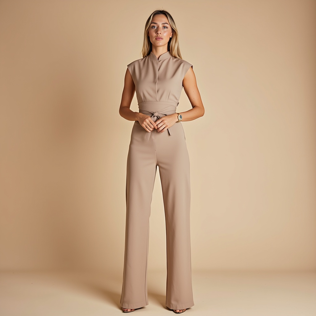 Nolene – Mouwloze wide-leg jumpsuit met strikceintuur voor dames