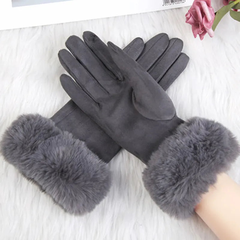 Cherry - Pluche gevoerde suède handschoenen voor dames