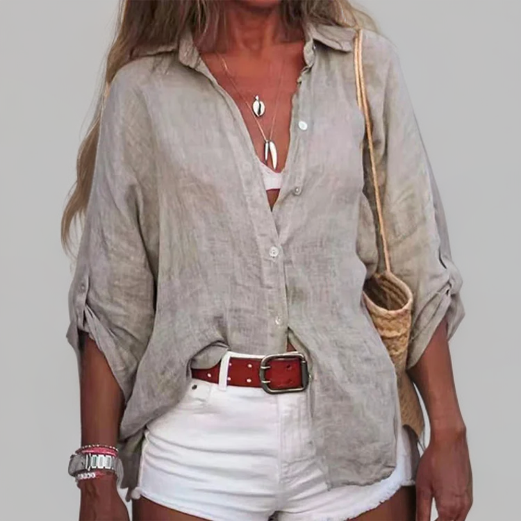 Linda - Casual lichtgewicht linnen Blouse met opgerolde Mouwen