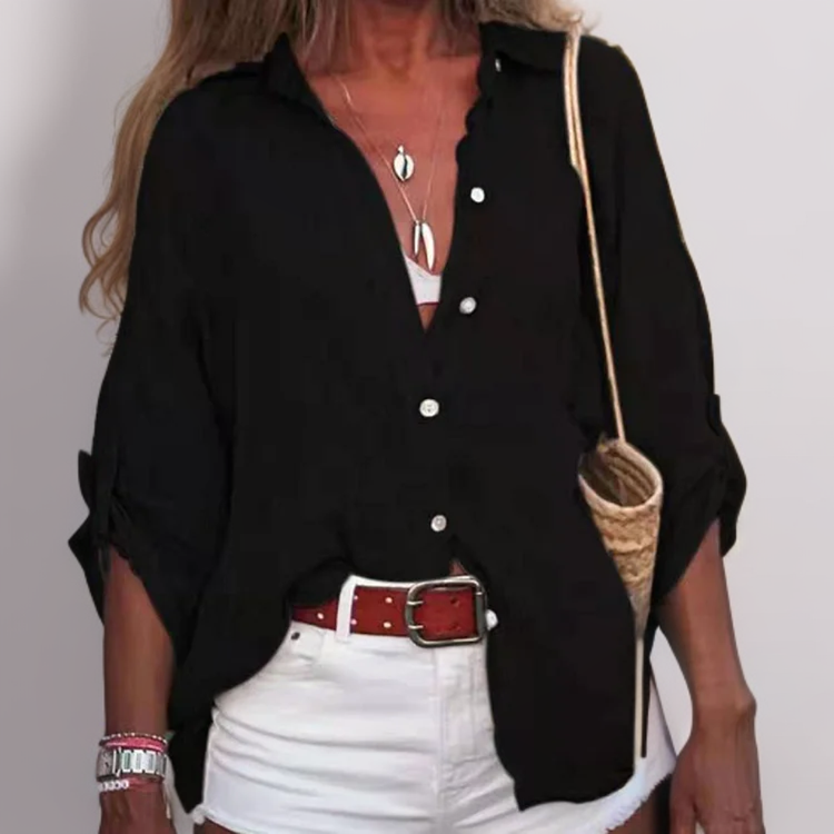 Linda - Casual lichtgewicht linnen Blouse met opgerolde Mouwen