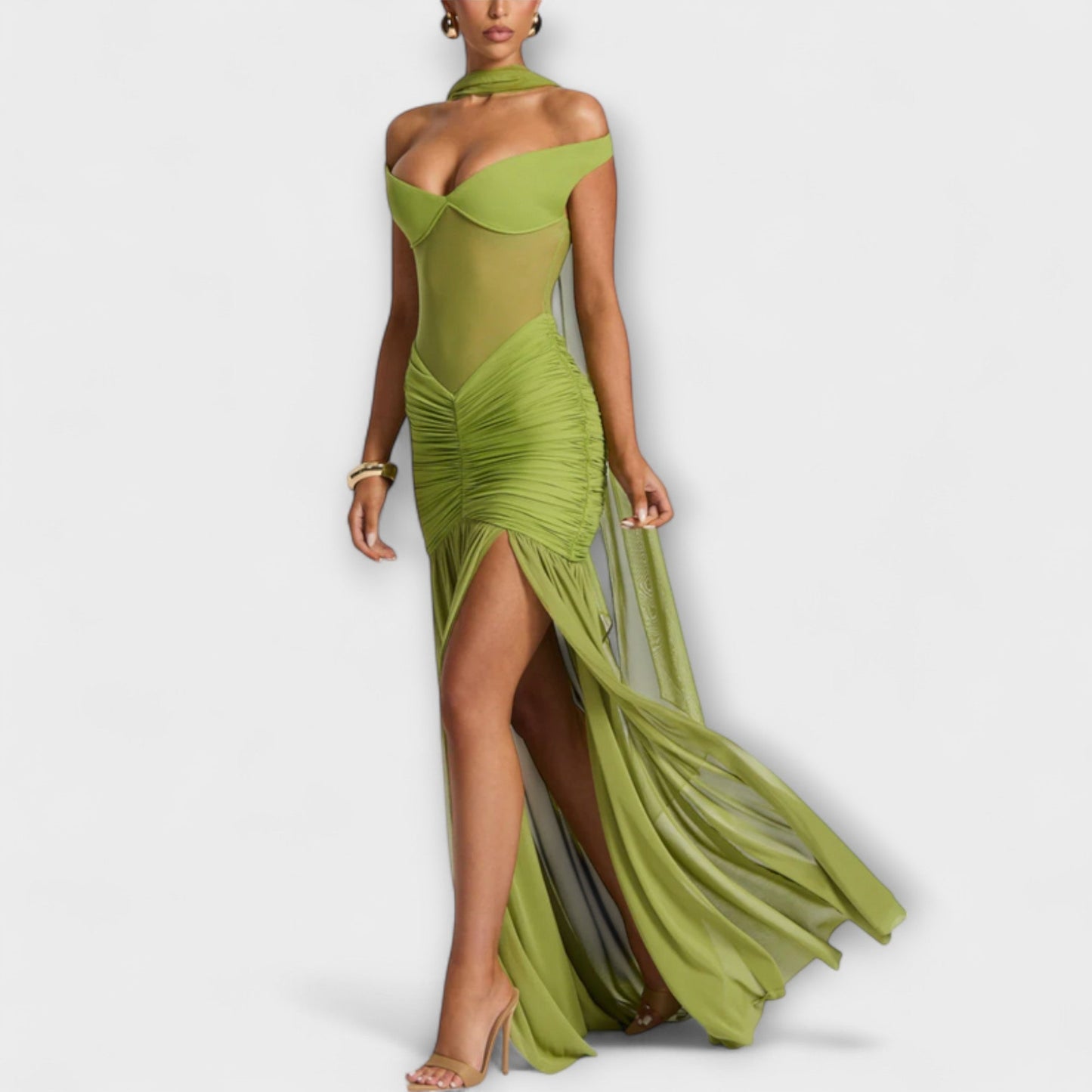 Prisila - Avondjurk met off-shoulder halslijn en hoge split