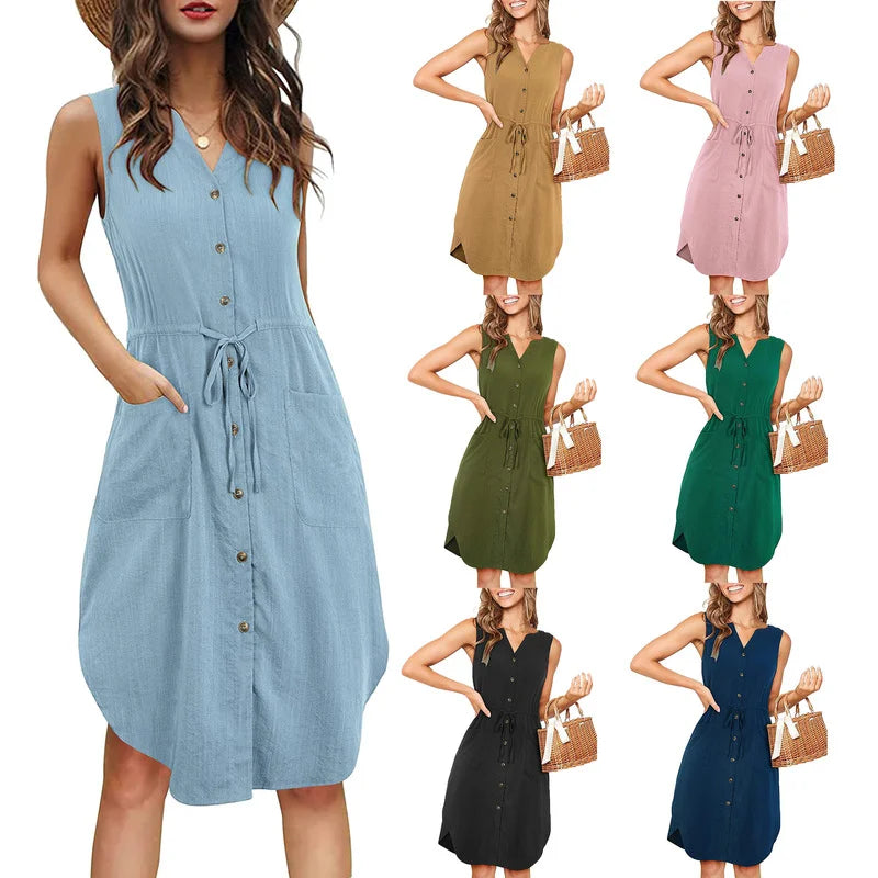 Odalys - Zomerjurk met knoopsluiting voor dames